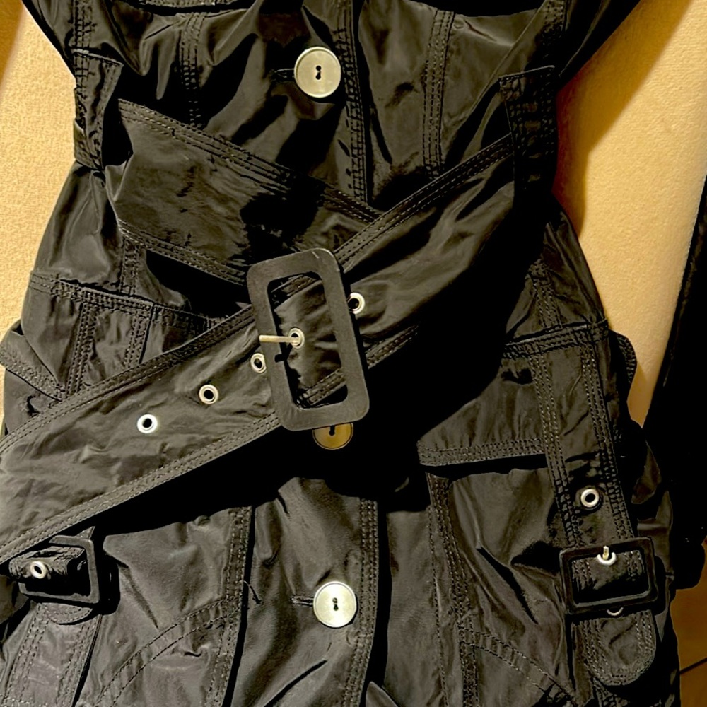 Bebe Black Trench Coat with Belt and Structured Collar